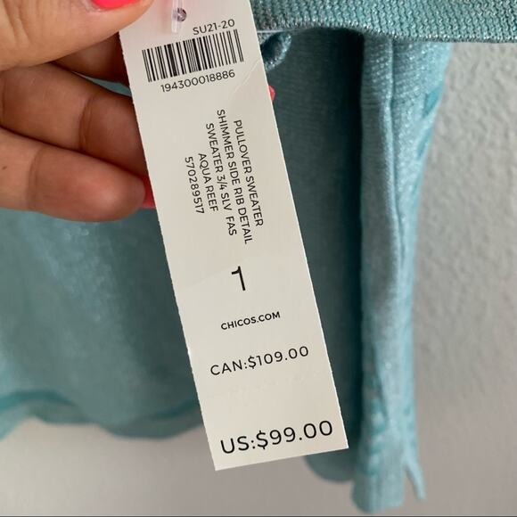 NWT Chico's Shimmer Side Rib Detail Linen Blend Pull On Sweater Top Chicos 1 - M - Picture 5 of 12